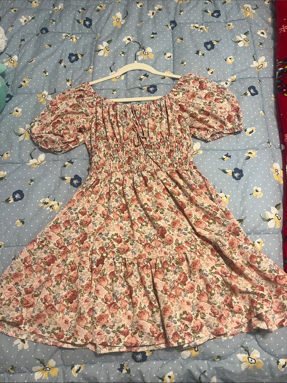 Floral Pink Rose Smocked Mini Dress